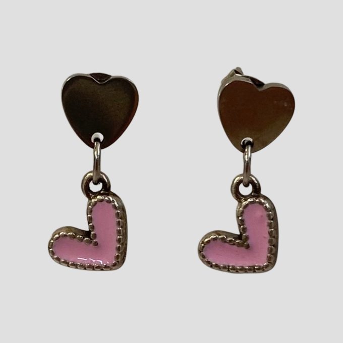 Pink heart σκουλαρίκια