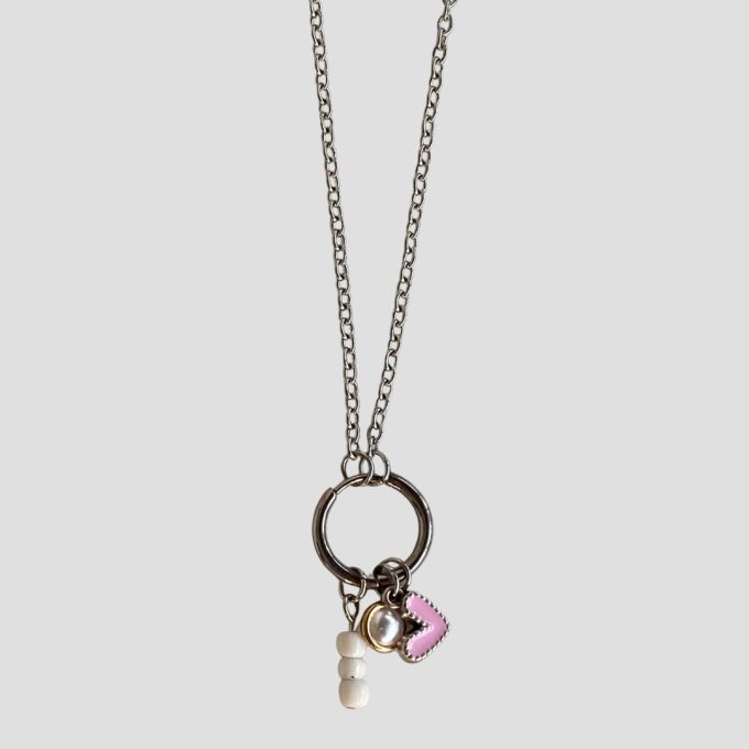 Pink heart ασημένια αλυσίδα